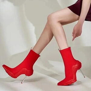 Red Ankle Boots High Heel Boots Pointed Toe Stiletto Boots